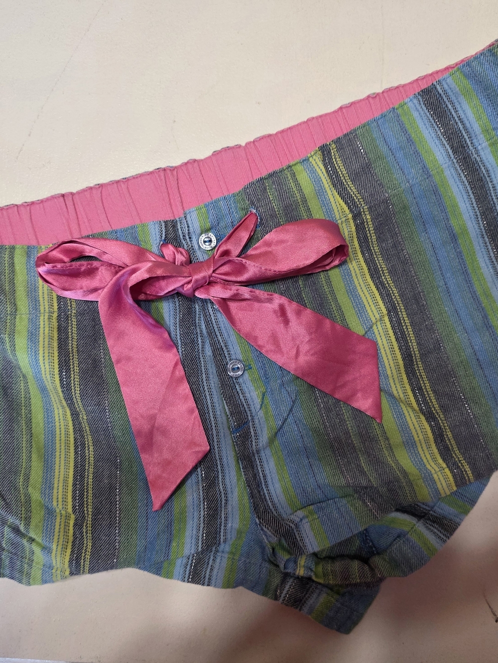 PINK Victoria's Secret Striped Lounge Shorts with Hot Pink Waist Tie